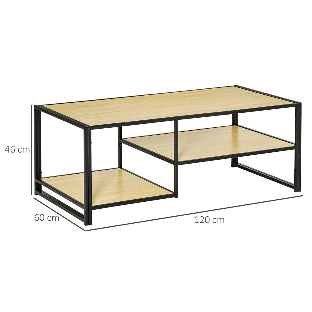 Industrial Style Coffee Table with 3 shelves, in MDF and Steel, 120x60x46cm - Wood | - Borgè