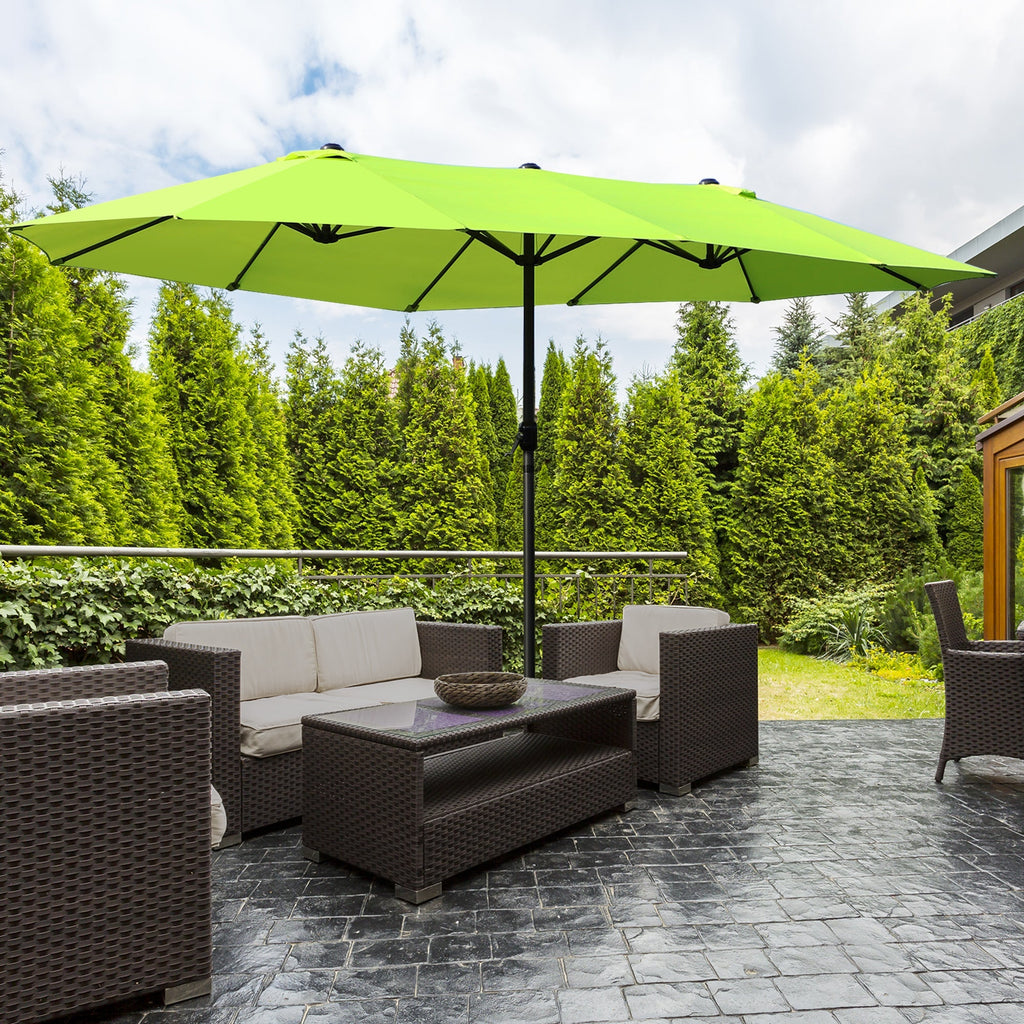Double Garden Umbrella with Crank Opening, in Steel and Polyester, 460x270x240 cm, Light Green - Borge' Group Limited