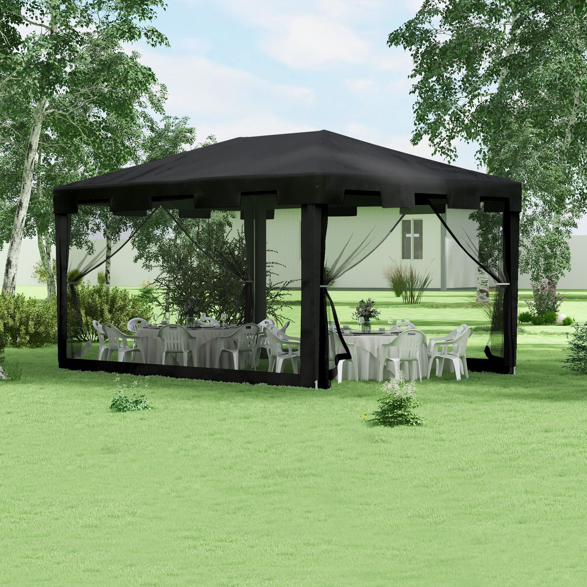 Outsunny Gazebo 4x3 m folding with mosquito net and 2 inputs, in metal and pe, dark gray - Borgè