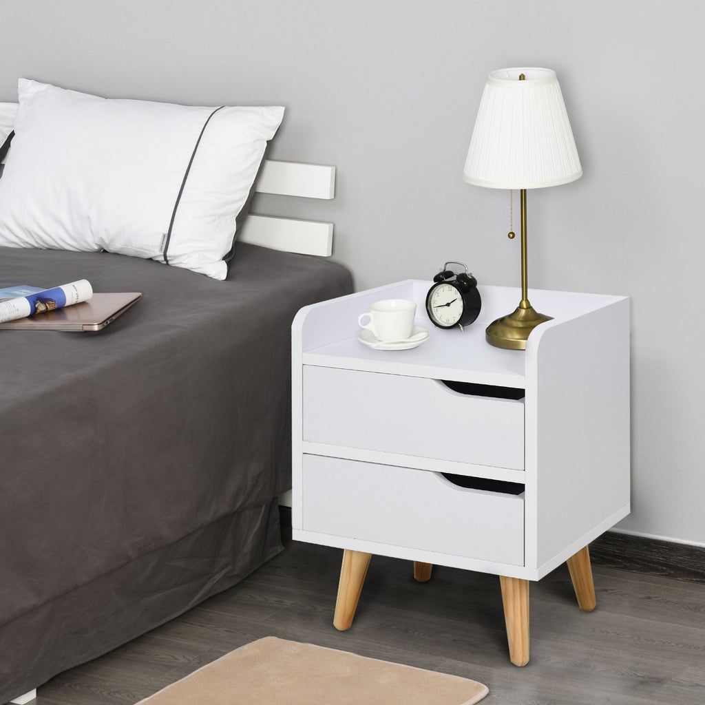 bedside table with modern white design with drawers and wooden feet - Borgè