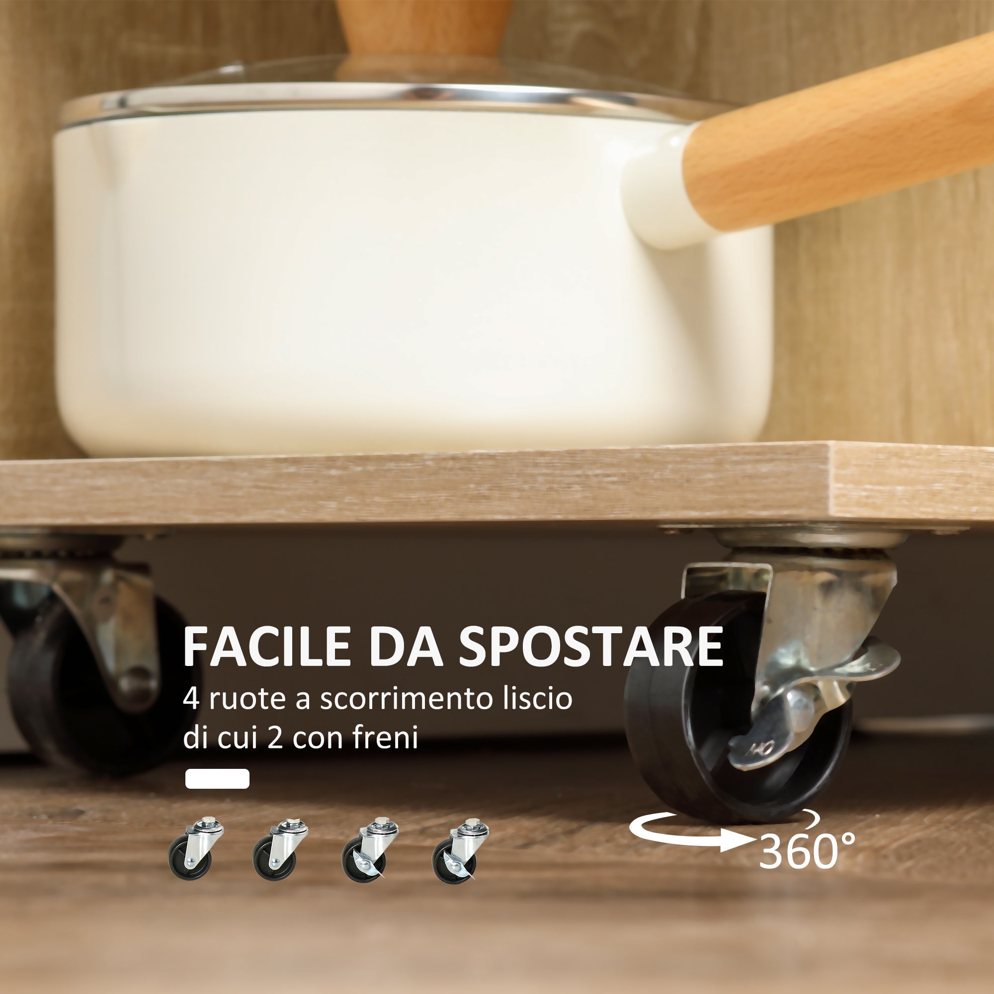 Kitchen Trolley spirits with drawer, shelves and wooden cabinet, steel and glass, 65x39x80cm - Borgè