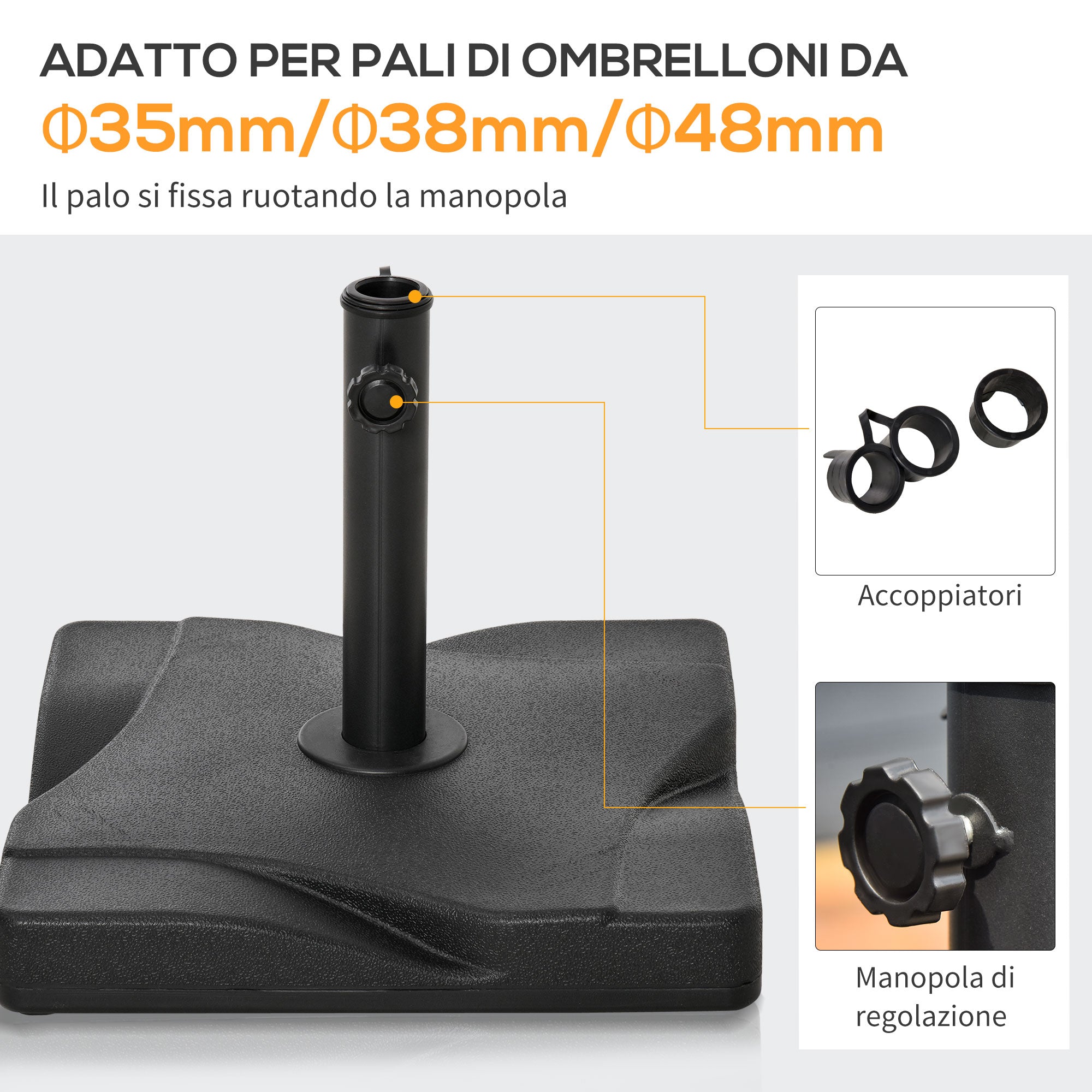 20kg Plastic Umbrella Base for 32-38-48mm Poles, 41.5x41.5x35cm - Borge' Group Limited