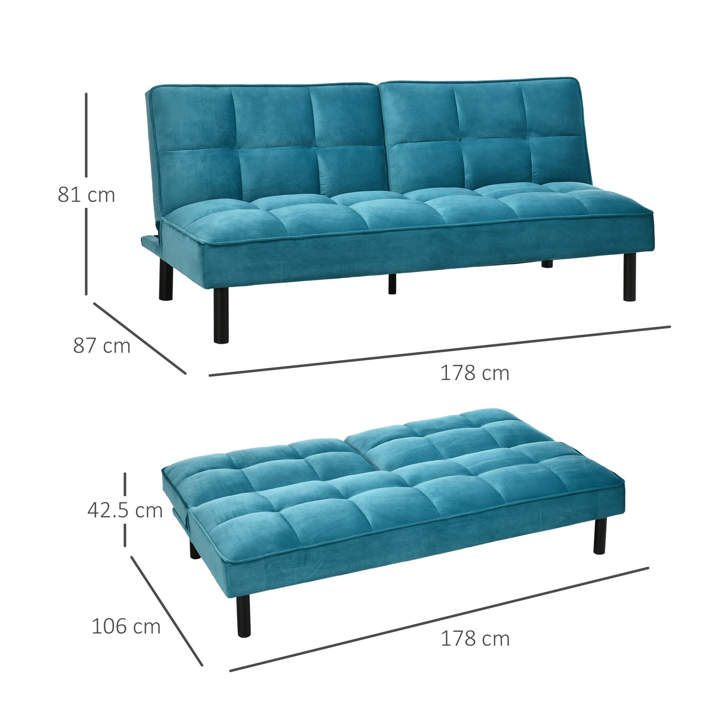 Green Velvet 2 in 1 Sofa /Bed (3 Seater Sofa with reclining Backrest - Borgè