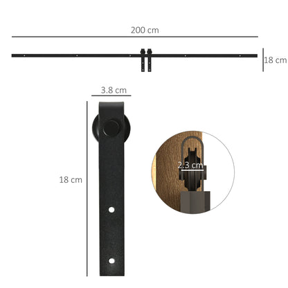 Homcom Kit for sliding wooden door with 200cm track and 20kg flow rate, black - Borgè