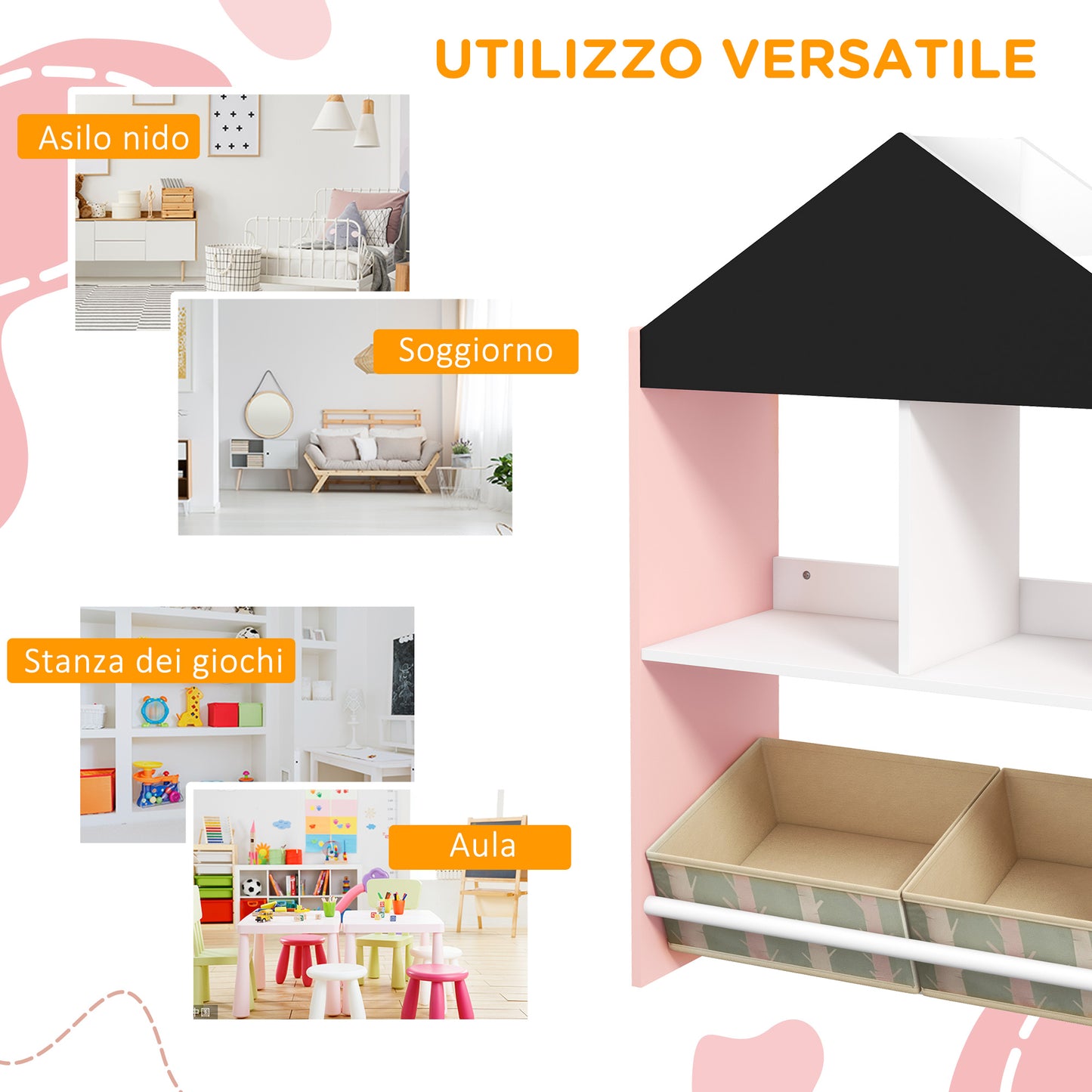 Zonekiz Keeping shelf for children with removable shelves and drawers, pink - Borgè