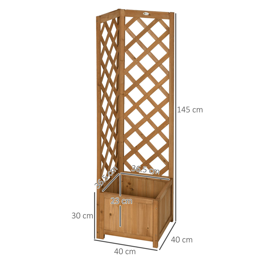 Brown Fir Wood Garden Planter with Trellis for Climbing Plants and Decorations, 40x40x145 cm - Borge' Group Limited
