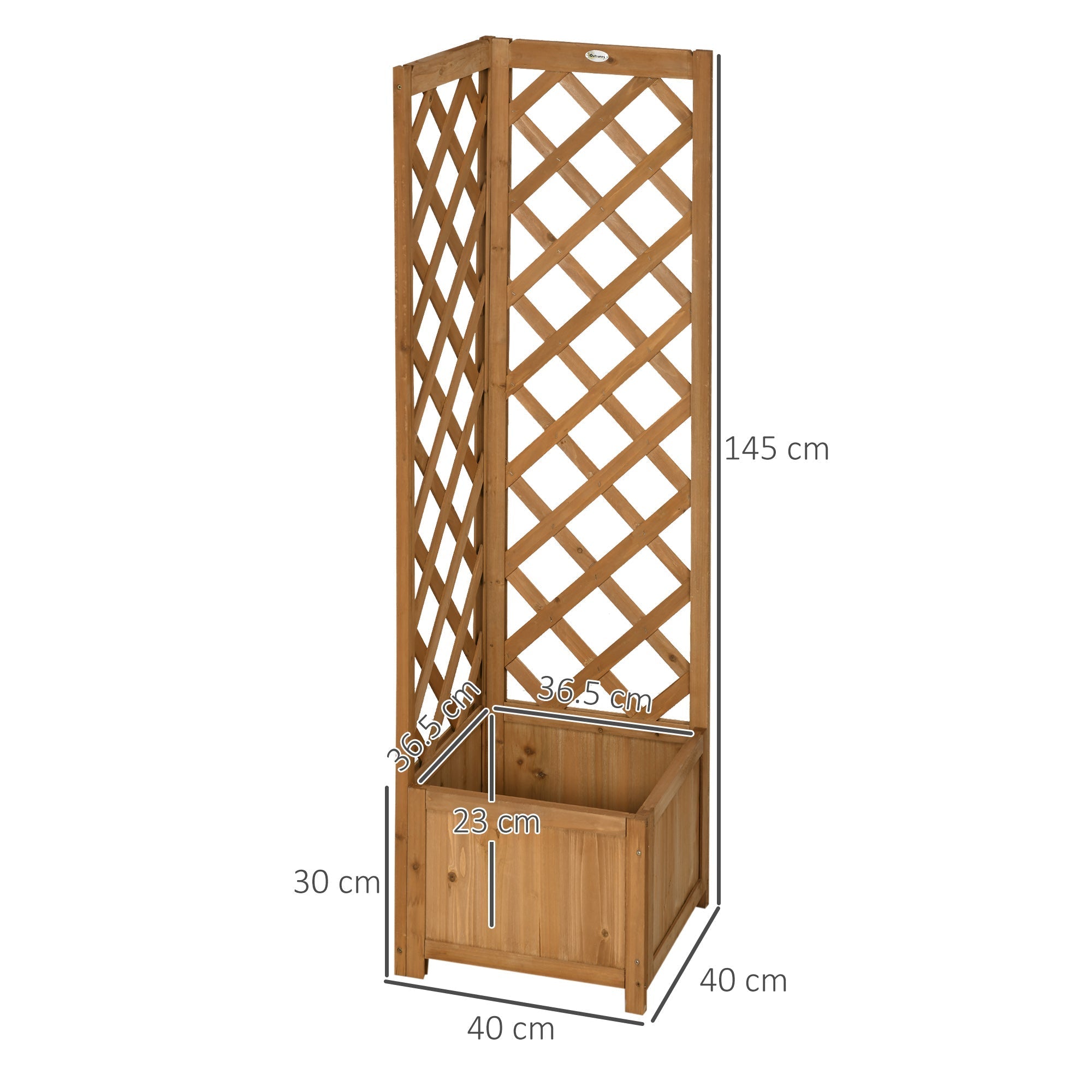 Brown Fir Wood Garden Planter with Trellis for Climbing Plants and Decorations, 40x40x145 cm - Borge' Group Limited