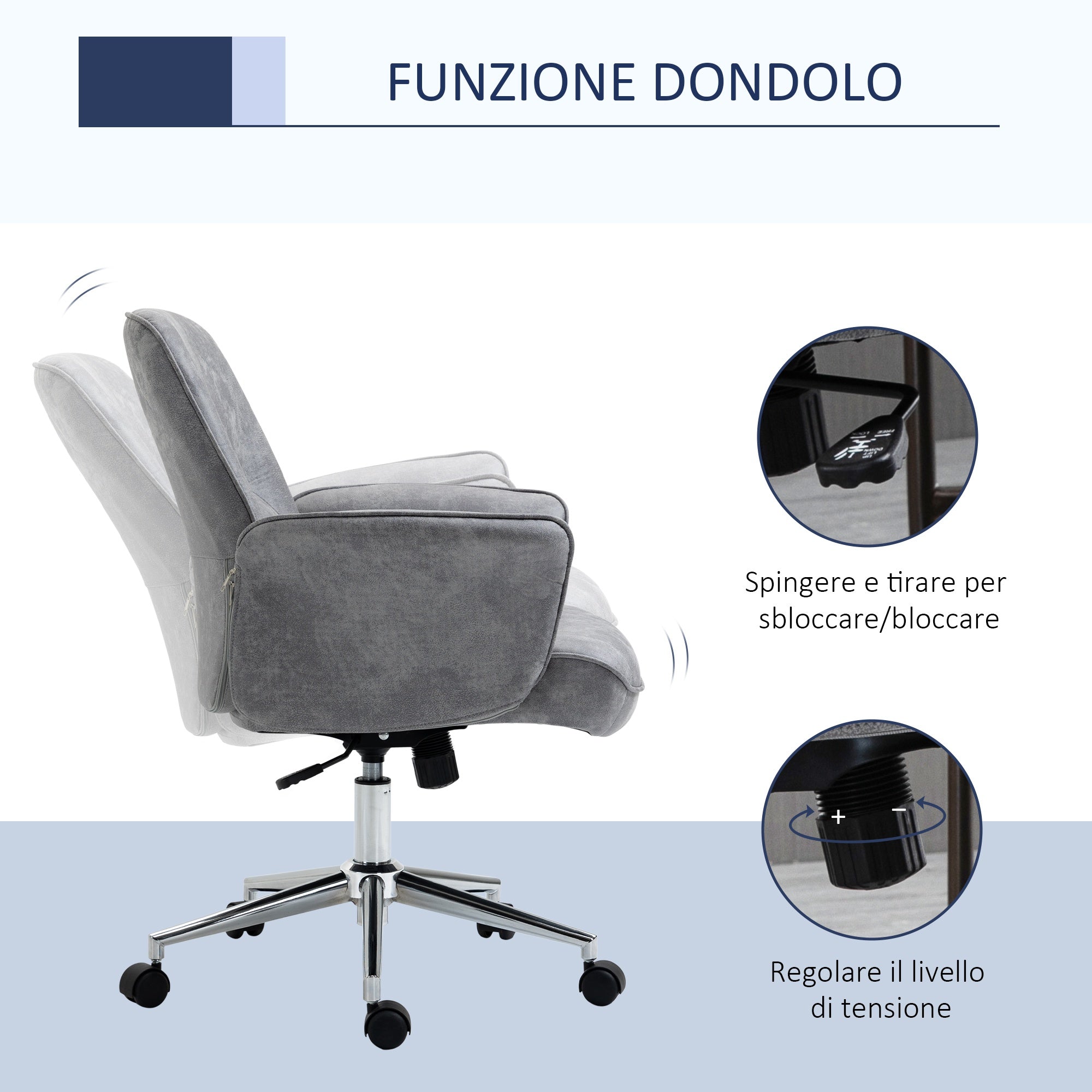 Ergonomic Office Chair Vesting Ergonomic Height Adjustable Microfiber coating, 67x69x92-102cm, clear Grey - Borgè