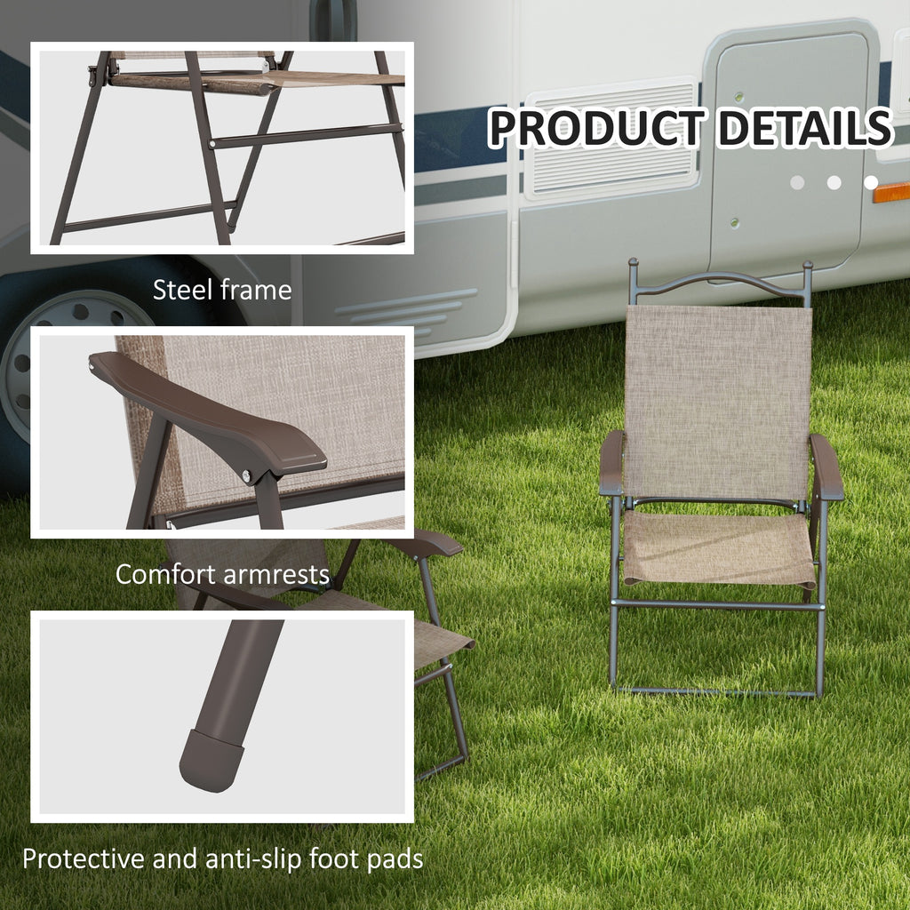 Outsunny set 2 Garden folding chairs with armrests and session in breathable fabric, brown - Borgè