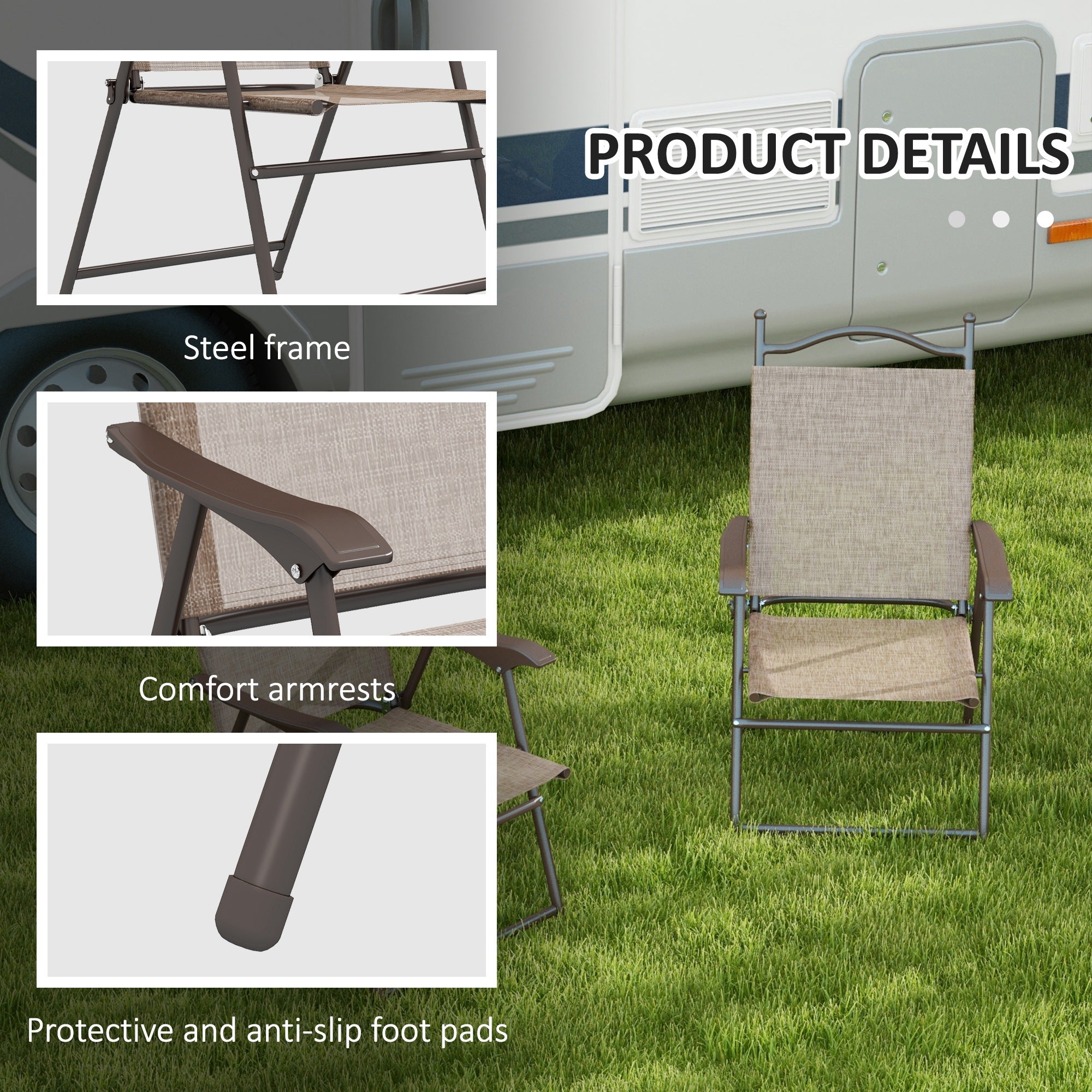 Outsunny set 2 Garden folding chairs with armrests and session in breathable fabric, brown - Borgè