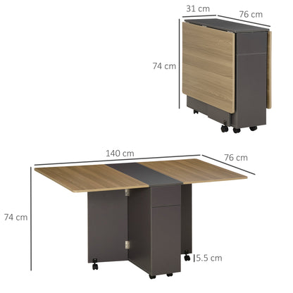 rectangular folding table of lunch in chipboard with 2 drawers, a locker and 6 wheels, max. 6 people, 140x76x76cm, wood color - Borgè