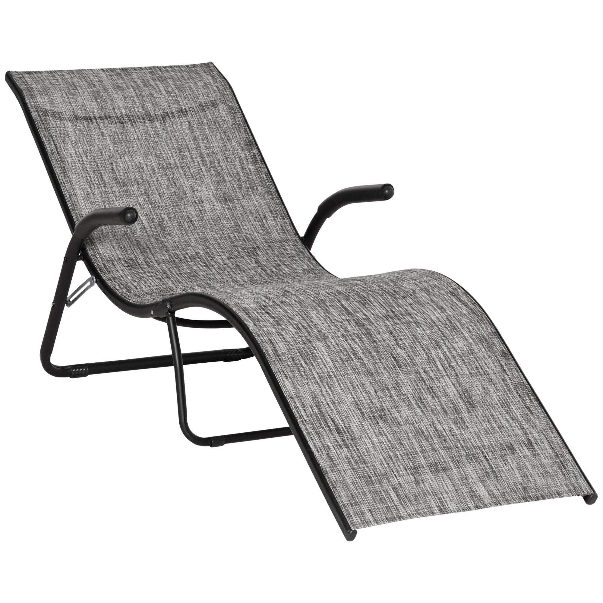 Ergonomic Folding Outdoor Sun Lounger in Metal and Mesh Fabric, 170x62x68cm, Grey - Borge' Group Limited