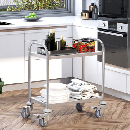 Homcom Kitchen Cart 2 shelves with stainless steel wheels 71x41x81cm, silver - Borgè