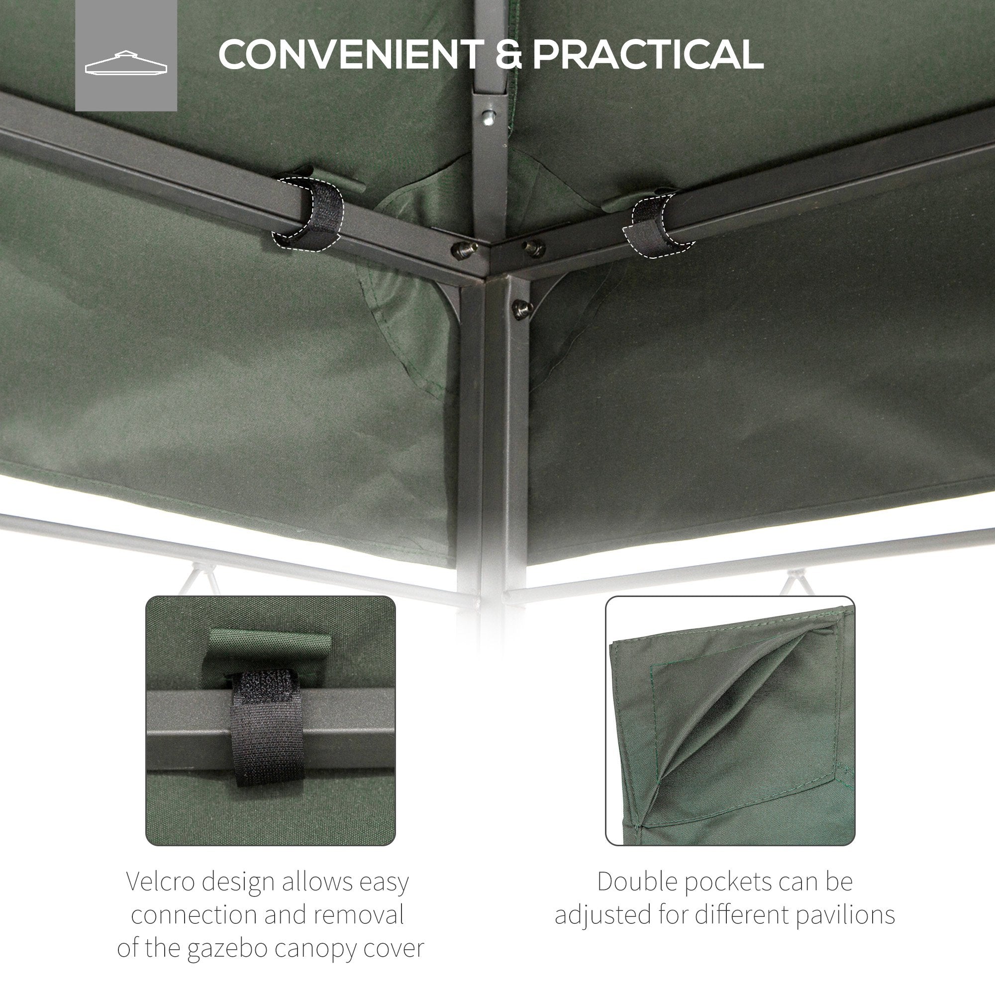 Outsunny coverage for gazebo 4x3 m at 2 levels in polyester with straps and 10 drainage holes, dark gray - Borgè