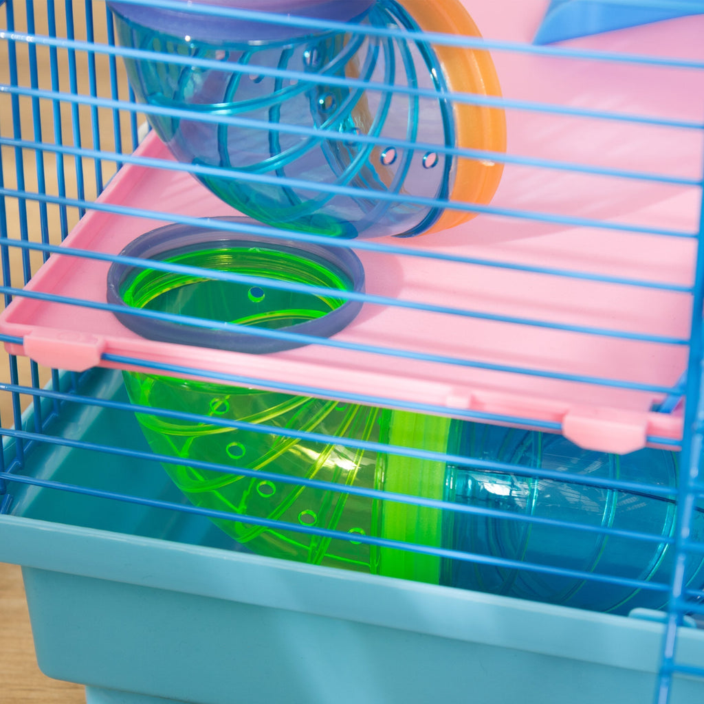 Pawhut for hamsters and 5 -storey rodents with colored pipes, wheel, small house and accessories included, blue, 47x30x59cm - Borgè