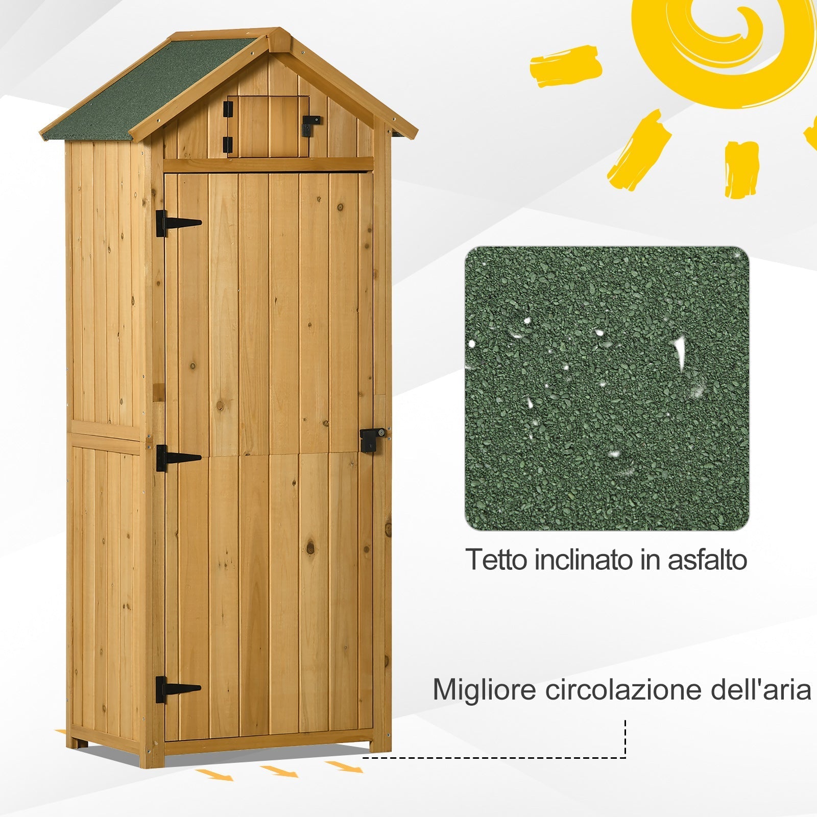 Outsunny garden shed holder in waterproof wooden tools, 77x54.2x179cm - yellow - Borgè