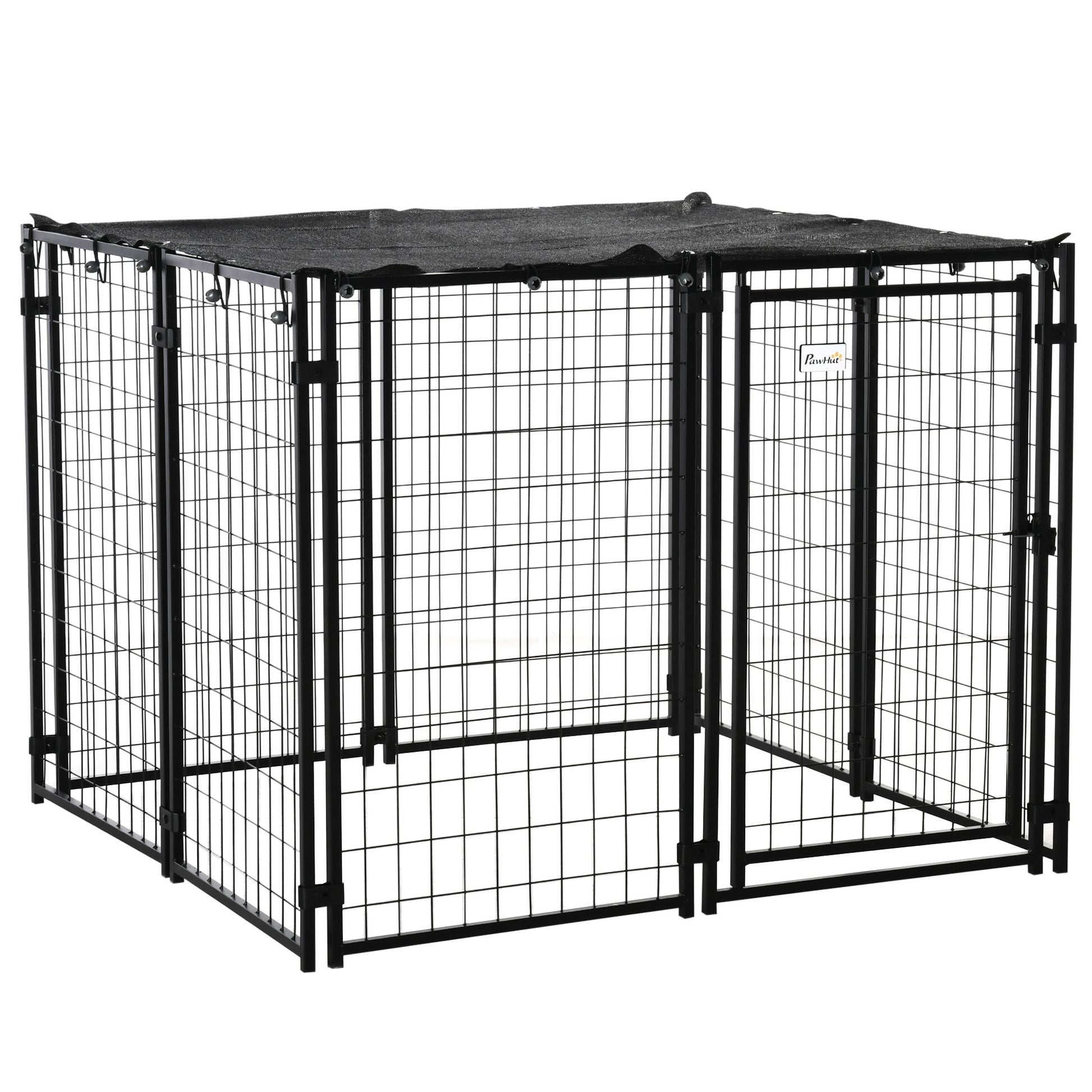 PAWHUT Fence for Folding Dogs With Cover, 8 Panels with Bloccable Door, 141x141x113cm, Black - Borgè