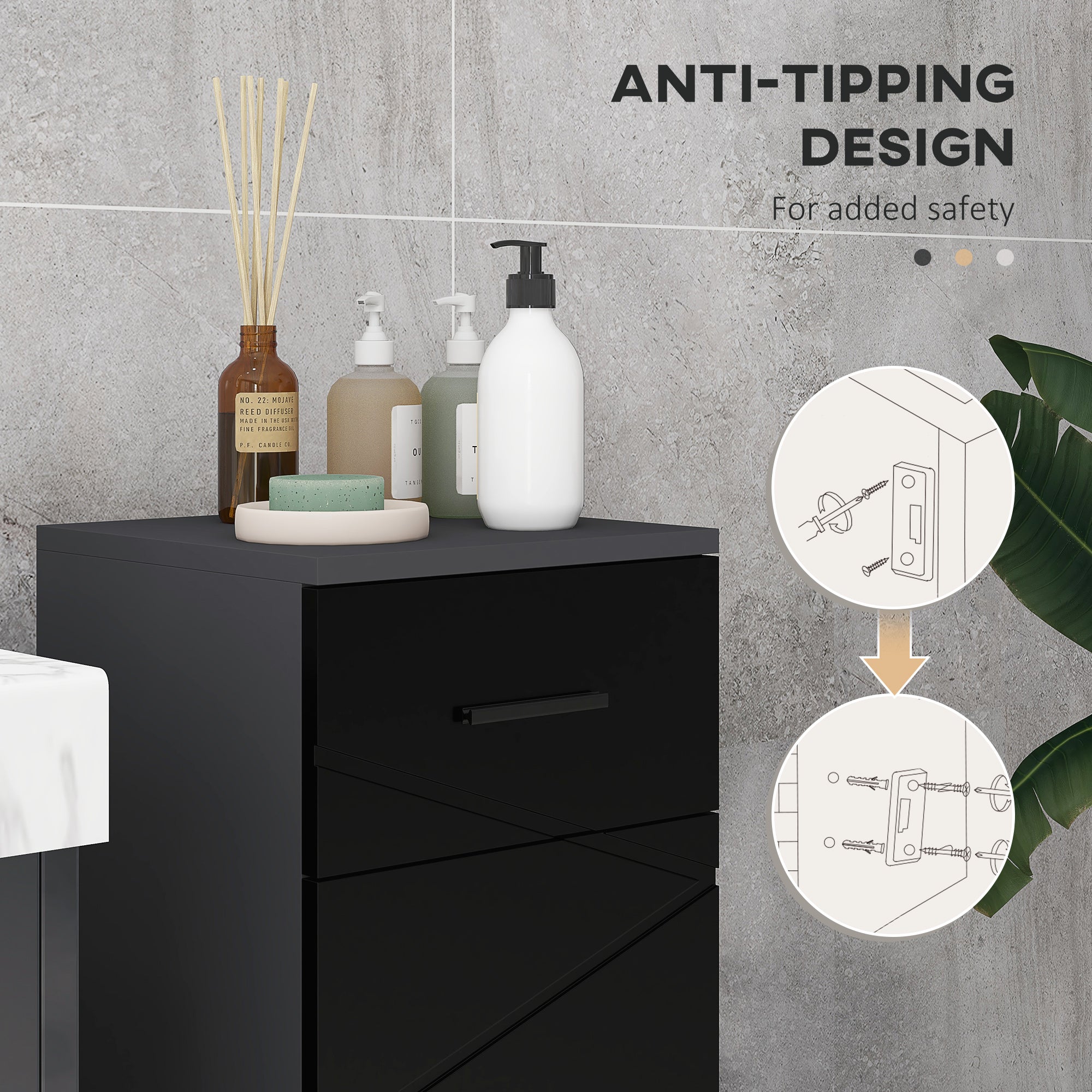 Kleankin Bathroom Cabinet in chipboard with drawer and 2nd levels adjustable, 30x30x82 cm, black and gray - Borgè