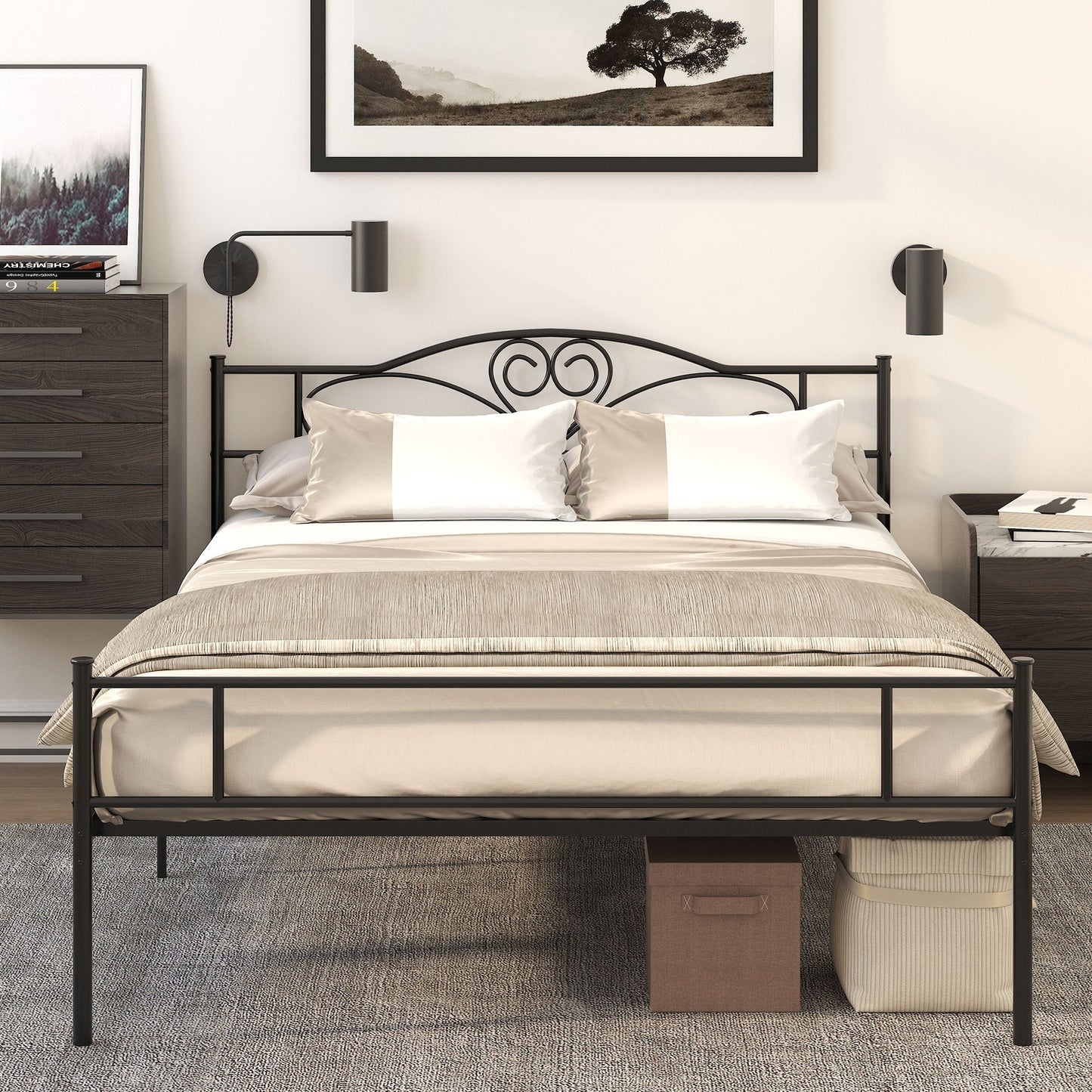 Homcom structure read a square and a half in steel with integrated slats, headboard and footboard, 140x200cm - Borgè