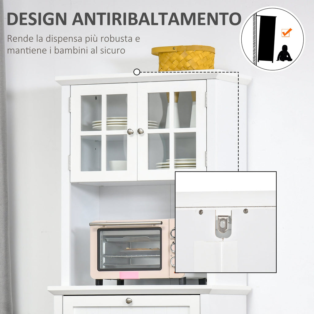 Mobile pantry with 2 cabinets, adjustable shelves and support surfaces, in MDF, 68.6x40x164 cm, white - Borgè