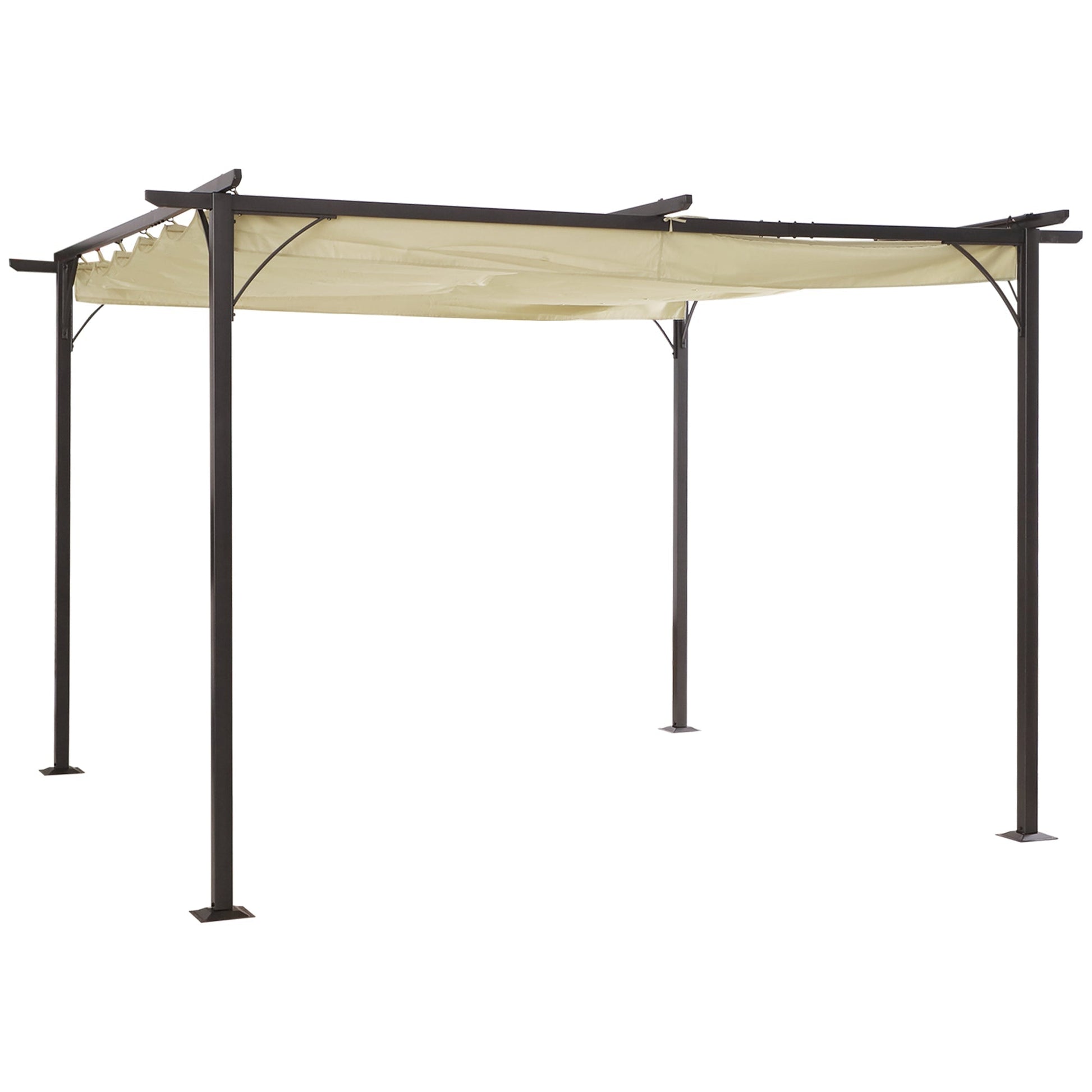 MISSES | Garden Pergola with Retractable Parasol, Black Frame, and Beige Canopy (350 x 350 x 230cm) - Borgè