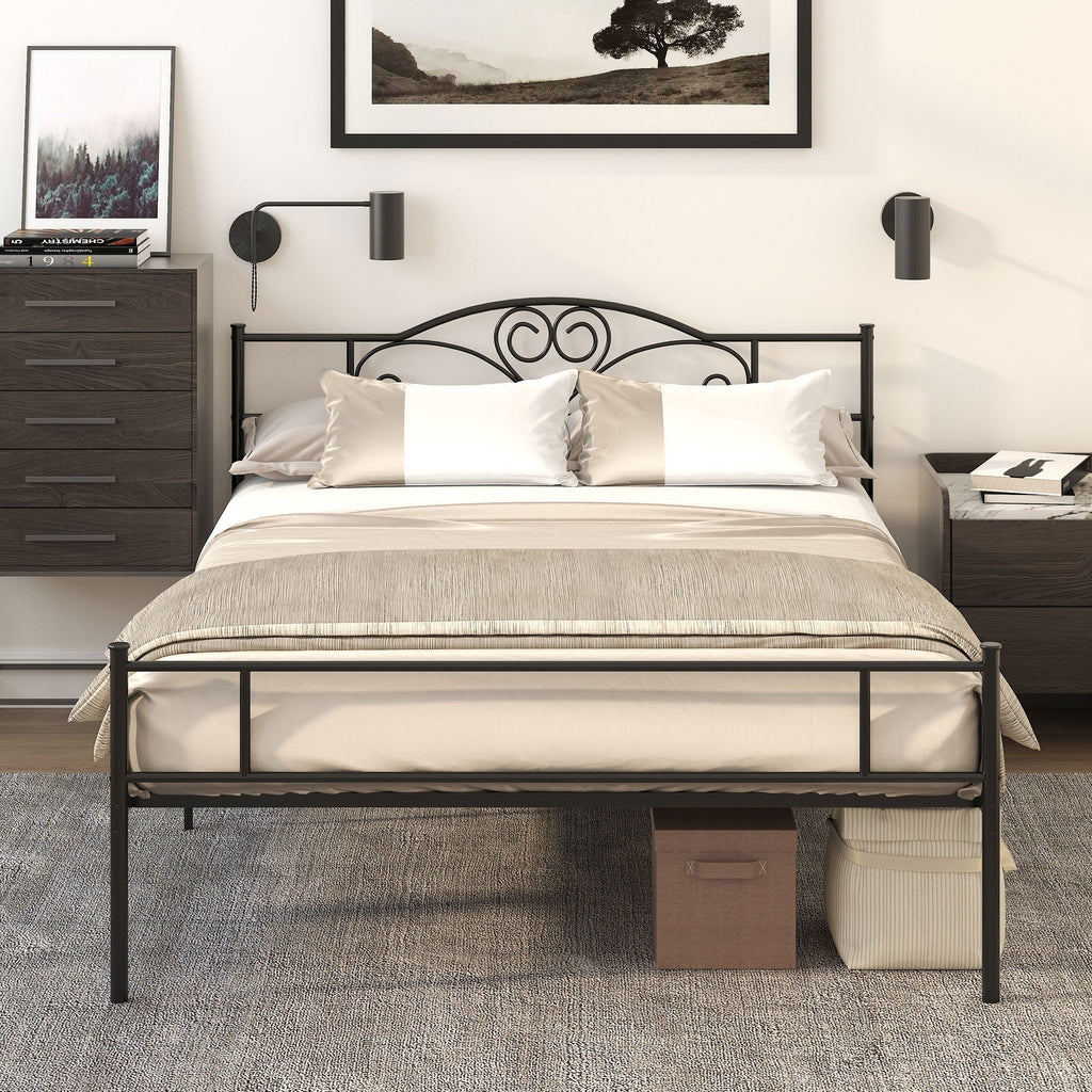 Black Double Bed in Metal/Steel with slats, headboard and footboard | 160x200cm - Borgè