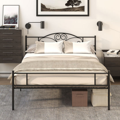 Black Double Bed in Metal/Steel with slats, headboard and footboard | 160x200cm