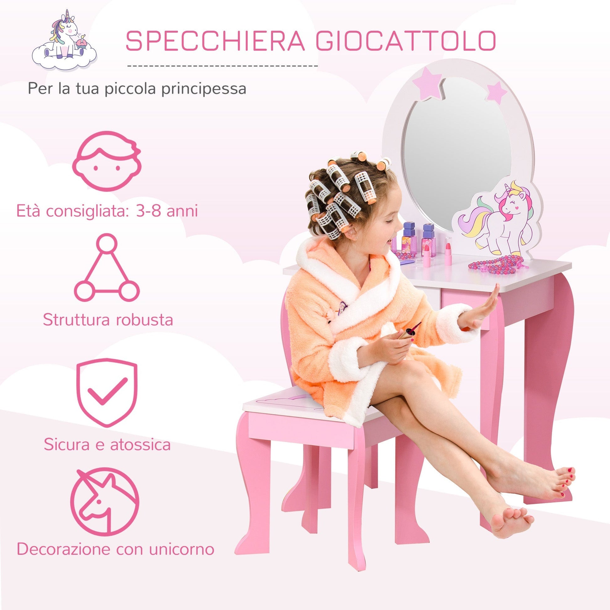 Unicorn Makeup/Vanity Table for Children 3-6 years - Borgè