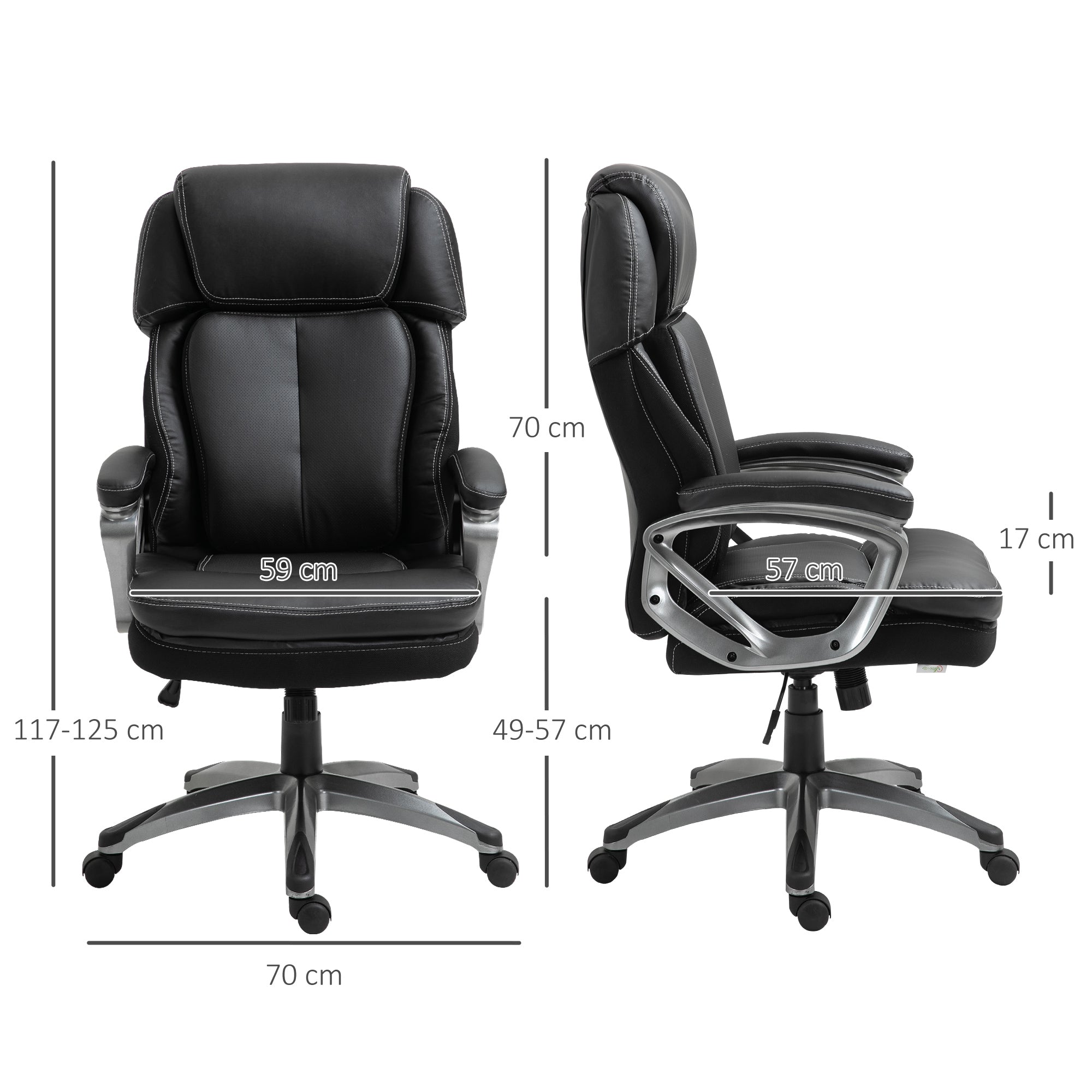 Ergonomic office armchair with headrest, adjustable height and swing, swivel chair with wheels, 68x76x117-125cm, black - Borgè