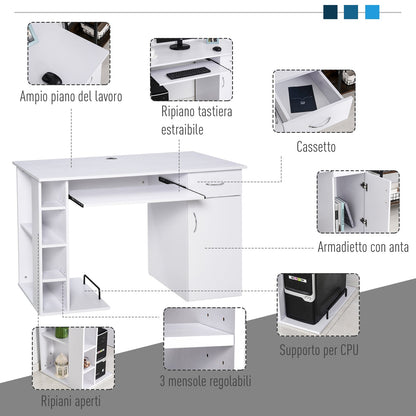 desk for ergonomic pc with shelves and white removable keyboard plane - Borgè