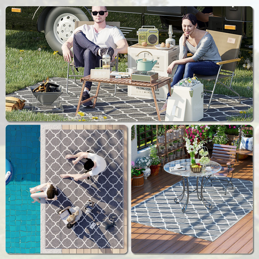 Outsunny outdoor carpet 182x274 cm folding and reversible, in gray and white polypropylene - Borgè