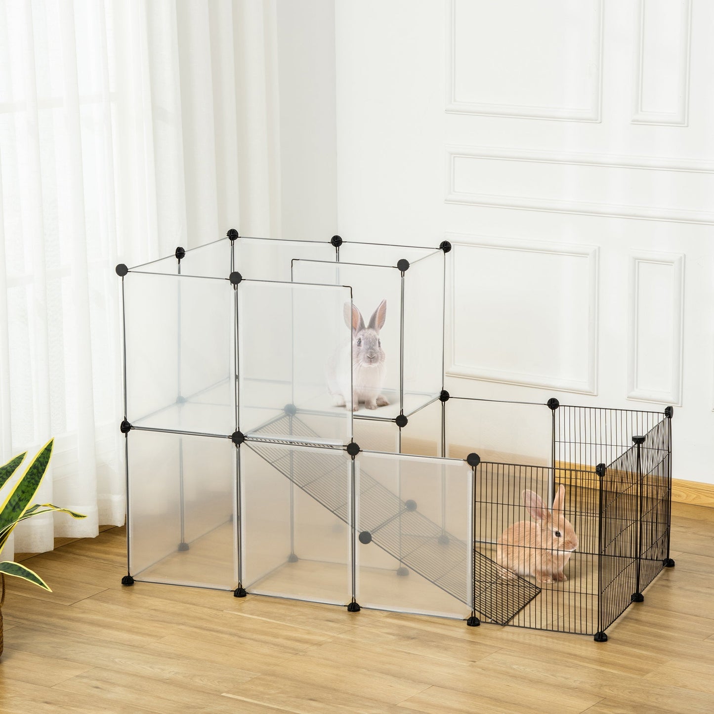 Pawhut Modular Fence for small rabbits and animals, 27 steel panels and resin - black - Borgè