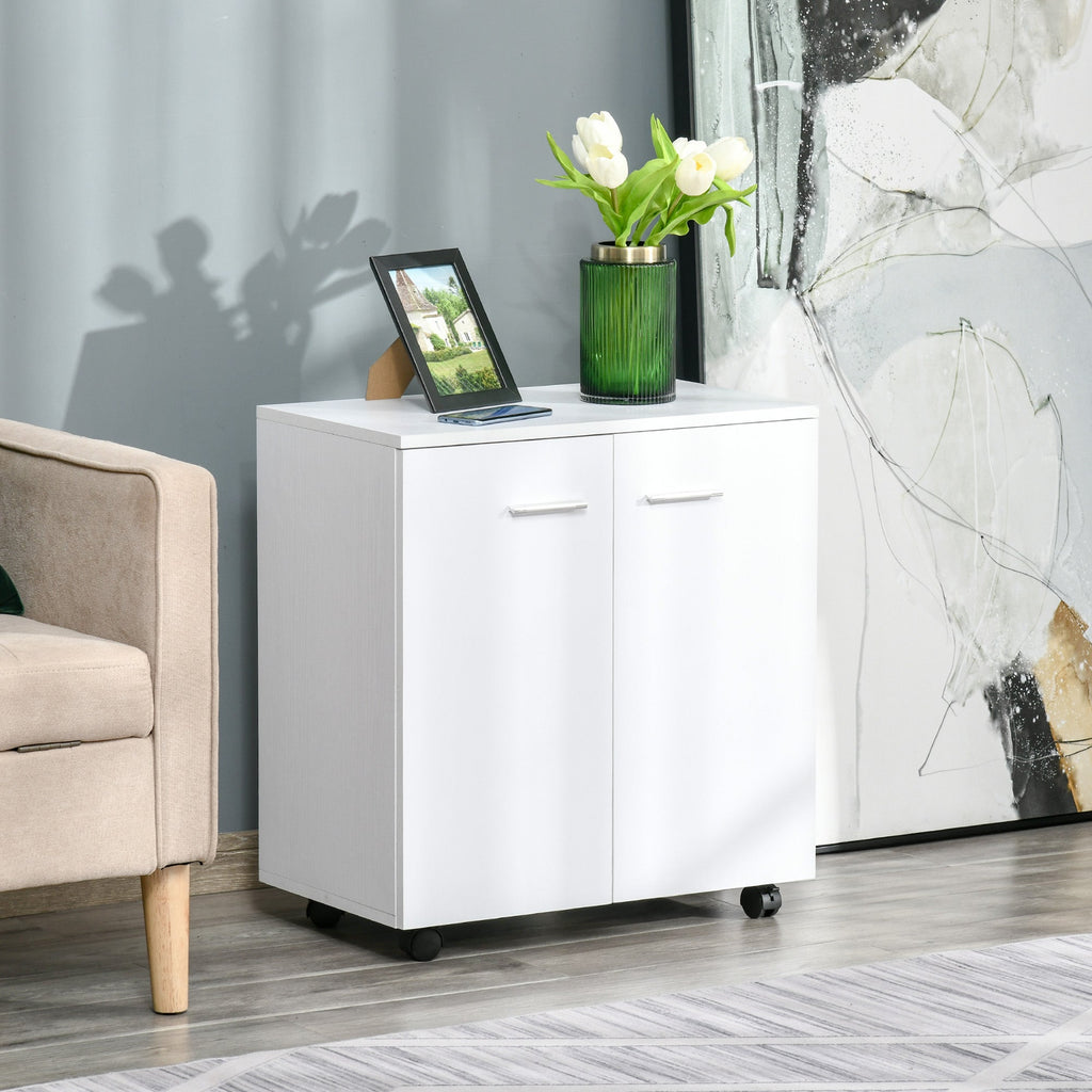 wooden cabinet with wheels and 2 doors 60x35x65cm white - Borgè