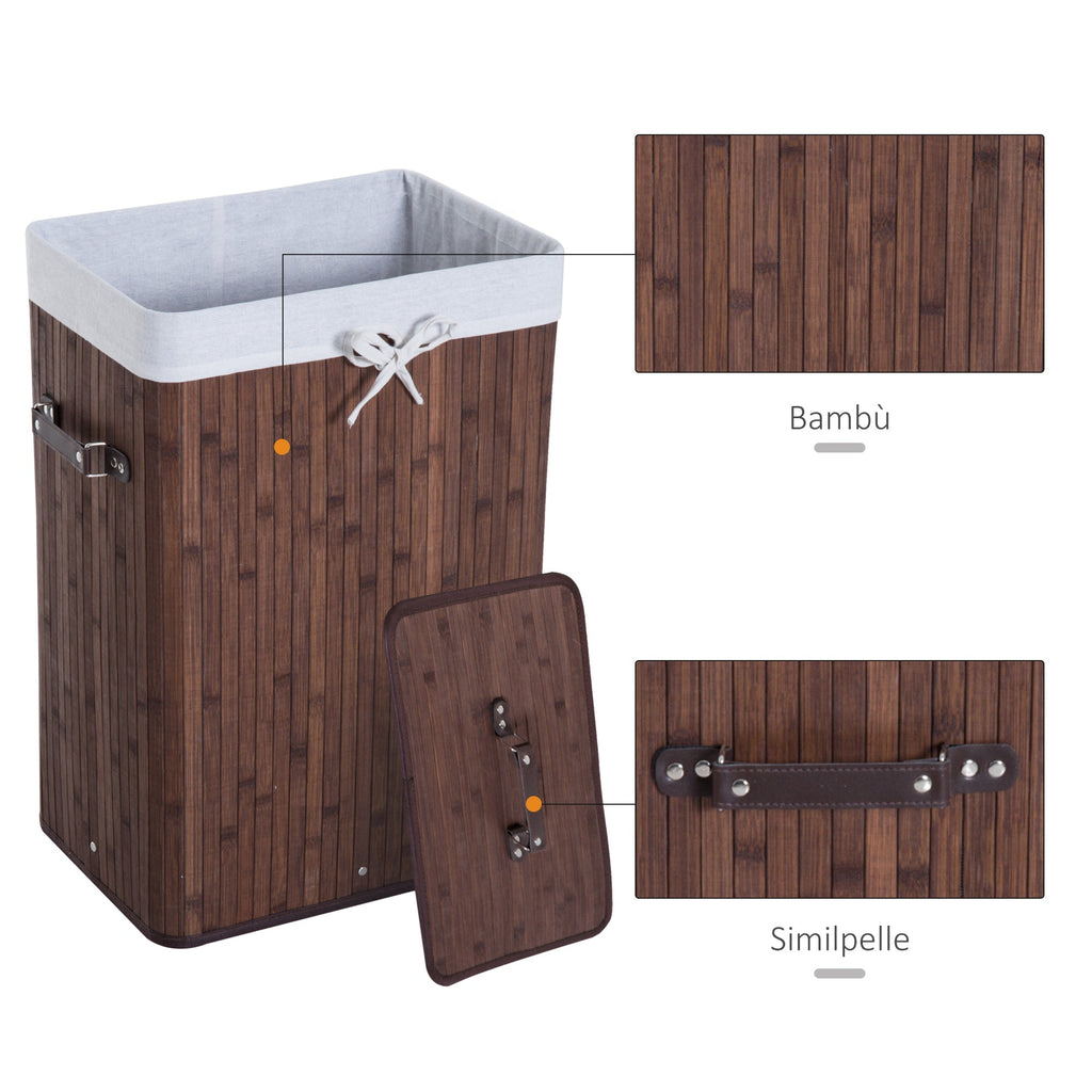 Elegant Bamboo Cane with Lid & Removable Fabric Bag, 40x30x60cm - Brown - Borgè