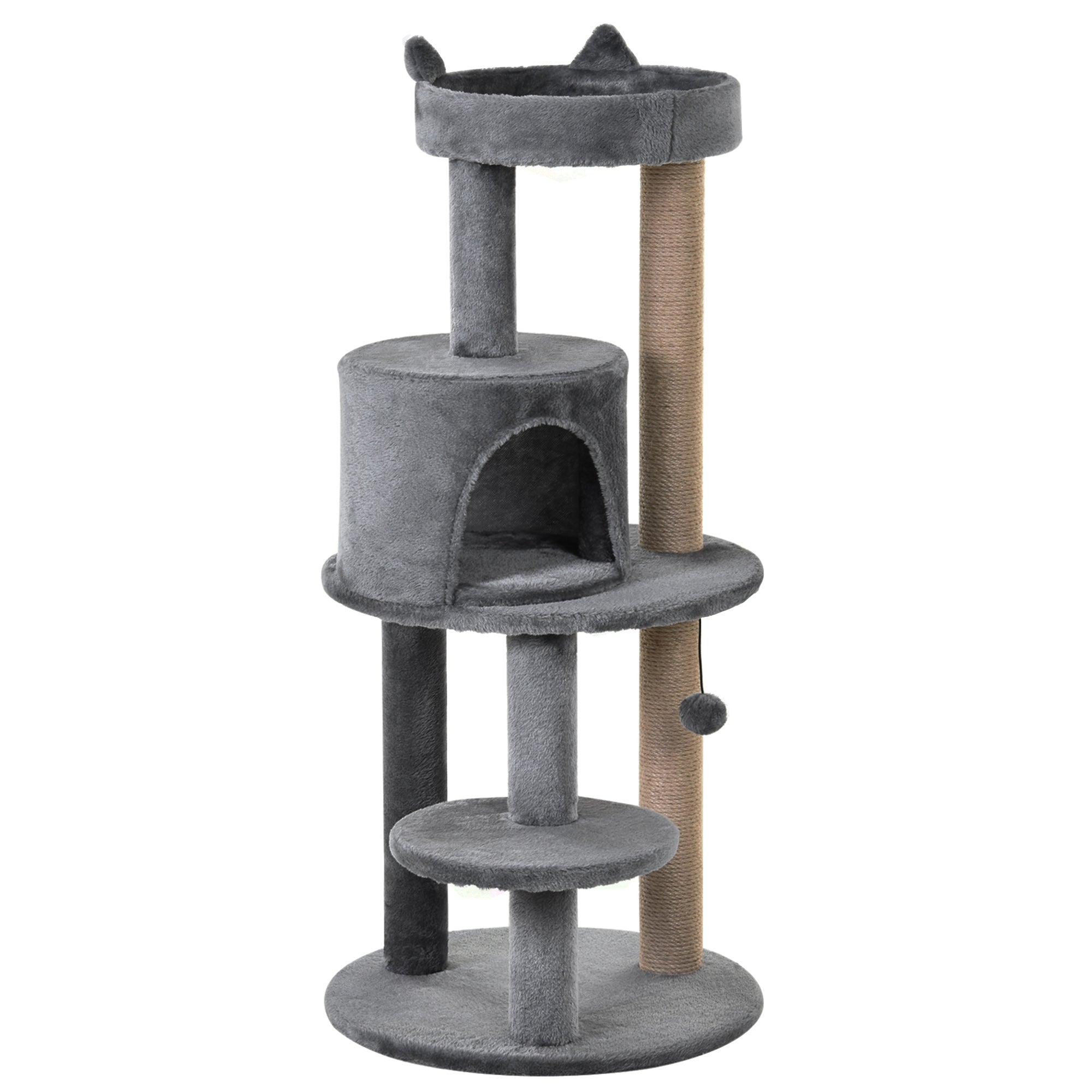 Cat Tree for cats with Scratch Pole 1-2 cats of 4.5kg with 3 levels Grey 48x48x104cm - Borge' Group Limited