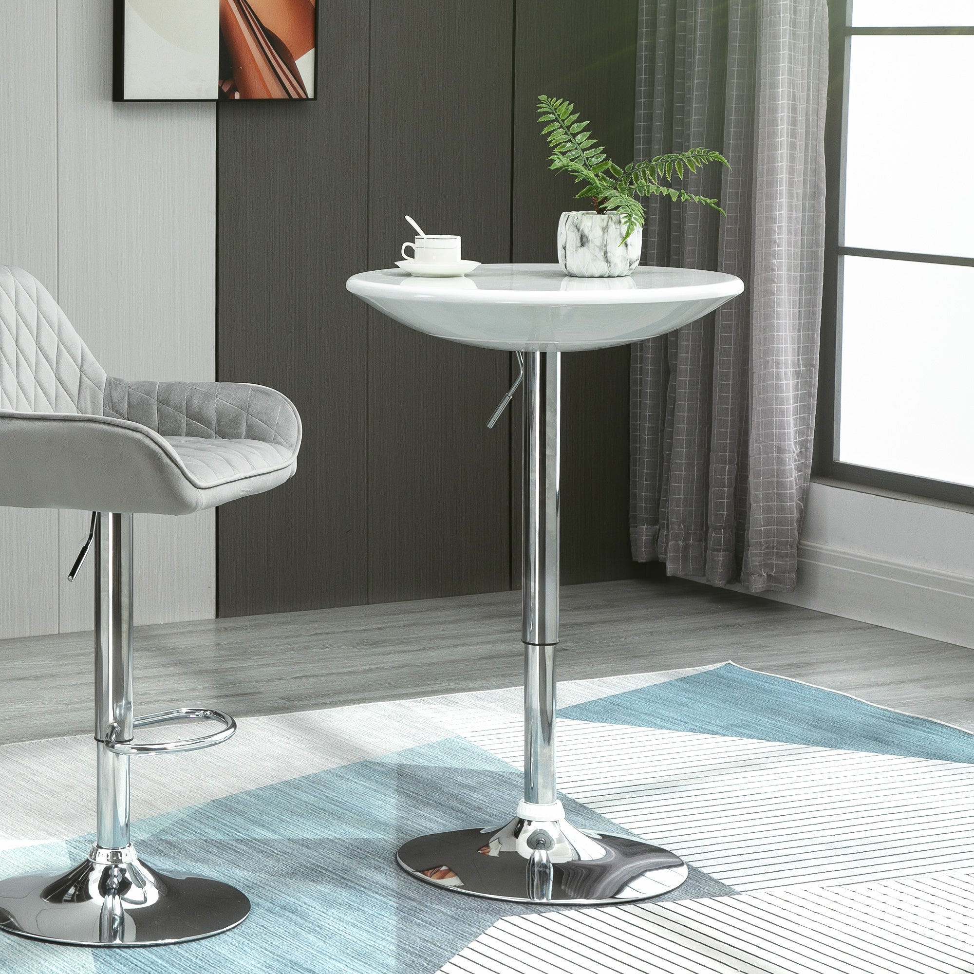 Round bar table with swivel floor, adjustable height with gas leverage and base - white - Borgè