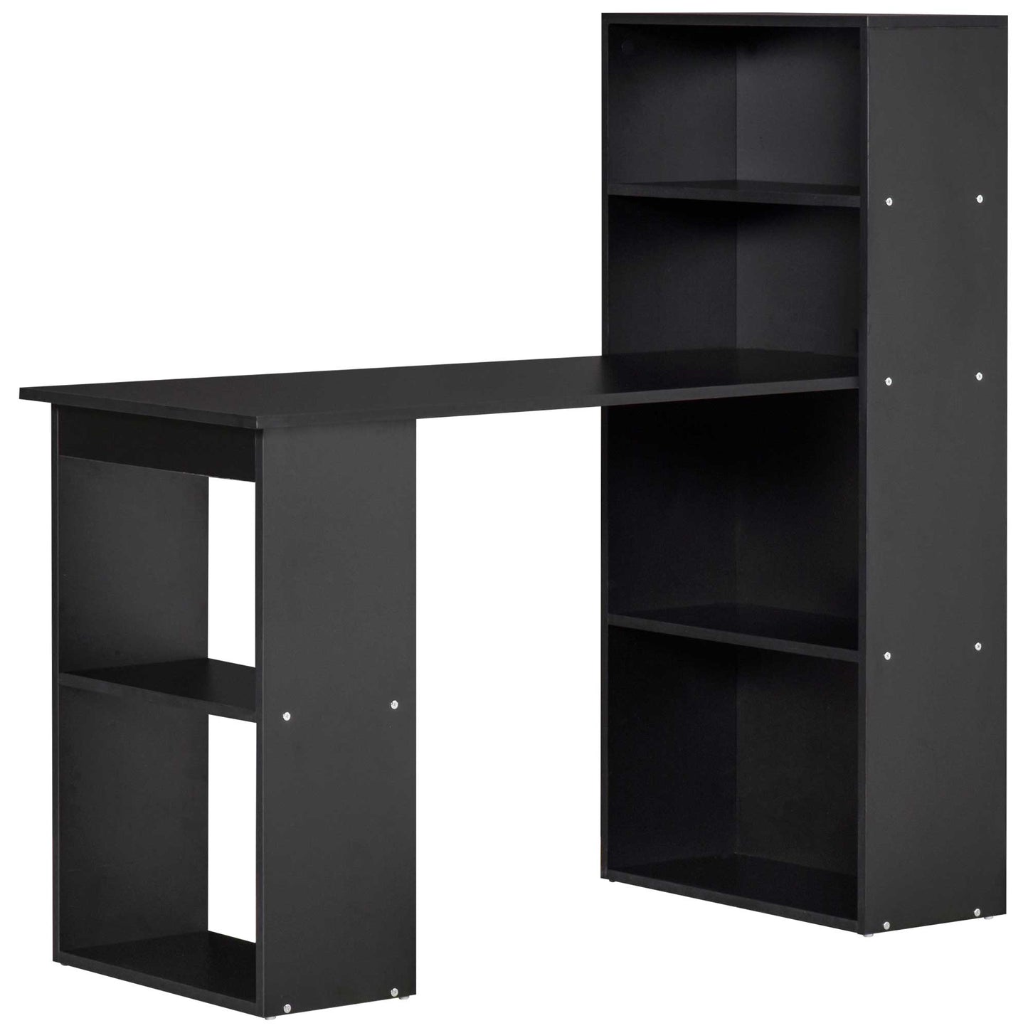 Homcom Wooden PC desk with 6 lateral storage shelves, 120x55x120 cm, black - Borgè