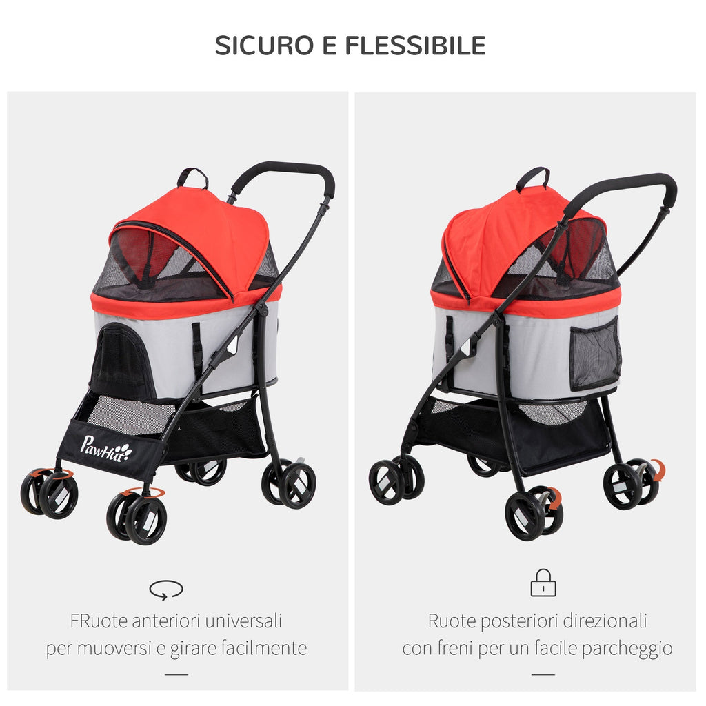 Foldable Dog Stroller with Removable Carrier and Canopy, 82x49. 5x98cm, Red - Borge' Group Limited