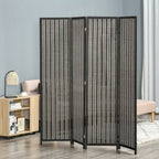 Indoor Room Divider, 4-Panel Folding Screen, Wooden and Bamboo Room Divider, 180x180x1.9cm, Black and Brown - Borgè