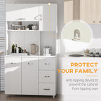 Homcom Modern Kitchen Credenza with drawers, cabinets and open shelves, 100x39.5x183.5cm, white - Borgè