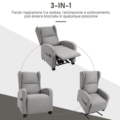 Reclinable Grey Armchair with Lift Assist, remote control and wheels - Borgè