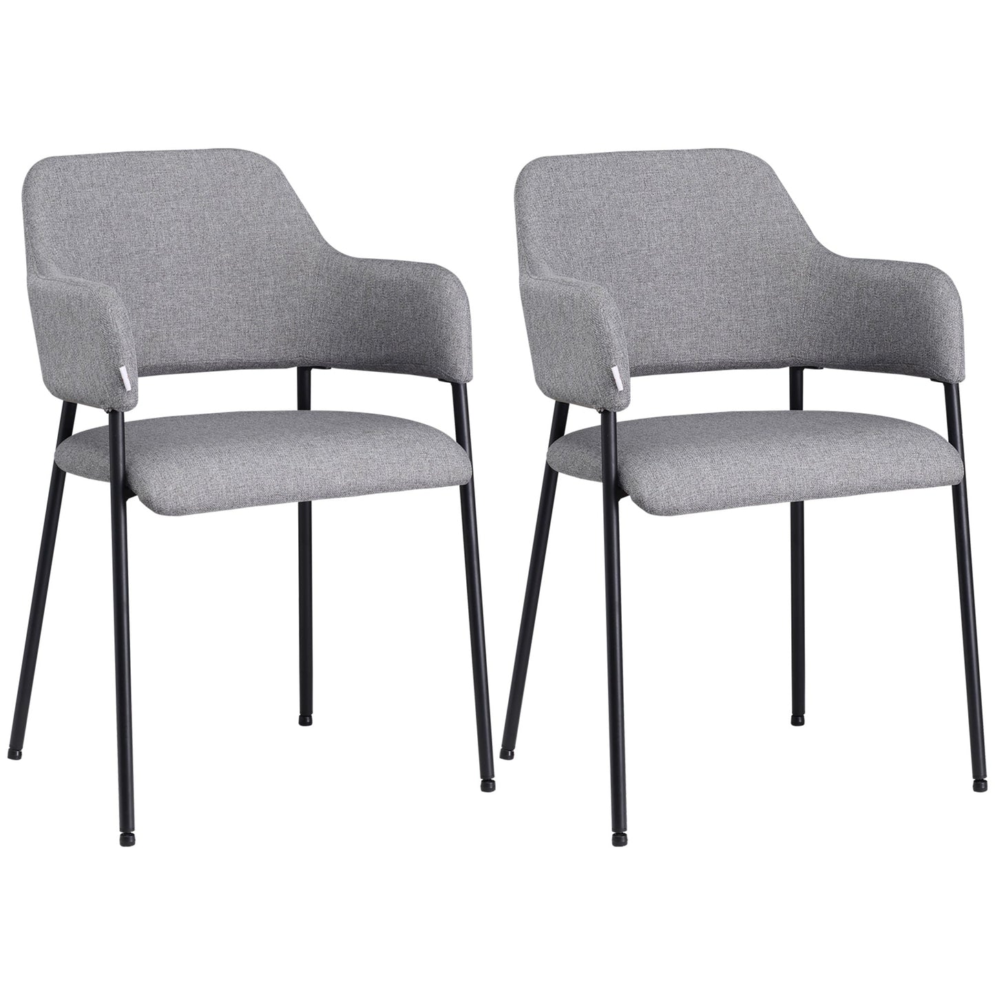 sets with 2 modern fabric padded chairs with armrests and steel legs, 54x54x84cm, Grey - Borgè