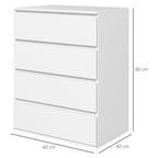 Homcom chest of drawers 4 drawers in chipboard with metal guides and grooved handles, 60x40x80 cm, white - Borgè