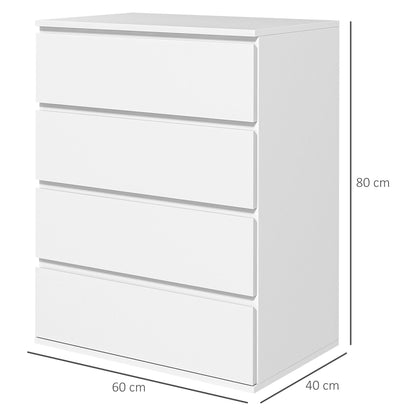 Homcom chest of drawers 4 drawers in chipboard with metal guides and grooved handles, 60x40x80 cm, white - Borgè