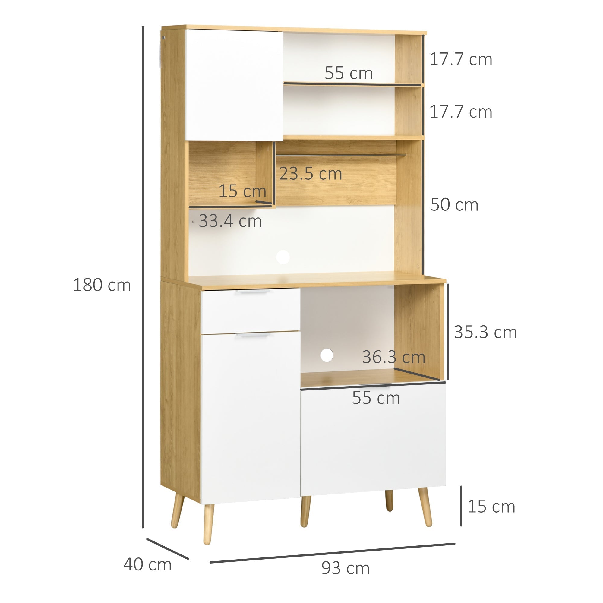 Homcom Kitchen pantry in chipboard with cabinets, drawers, adjustable shelves and Appendino, 93x40x180 cm - Borgè