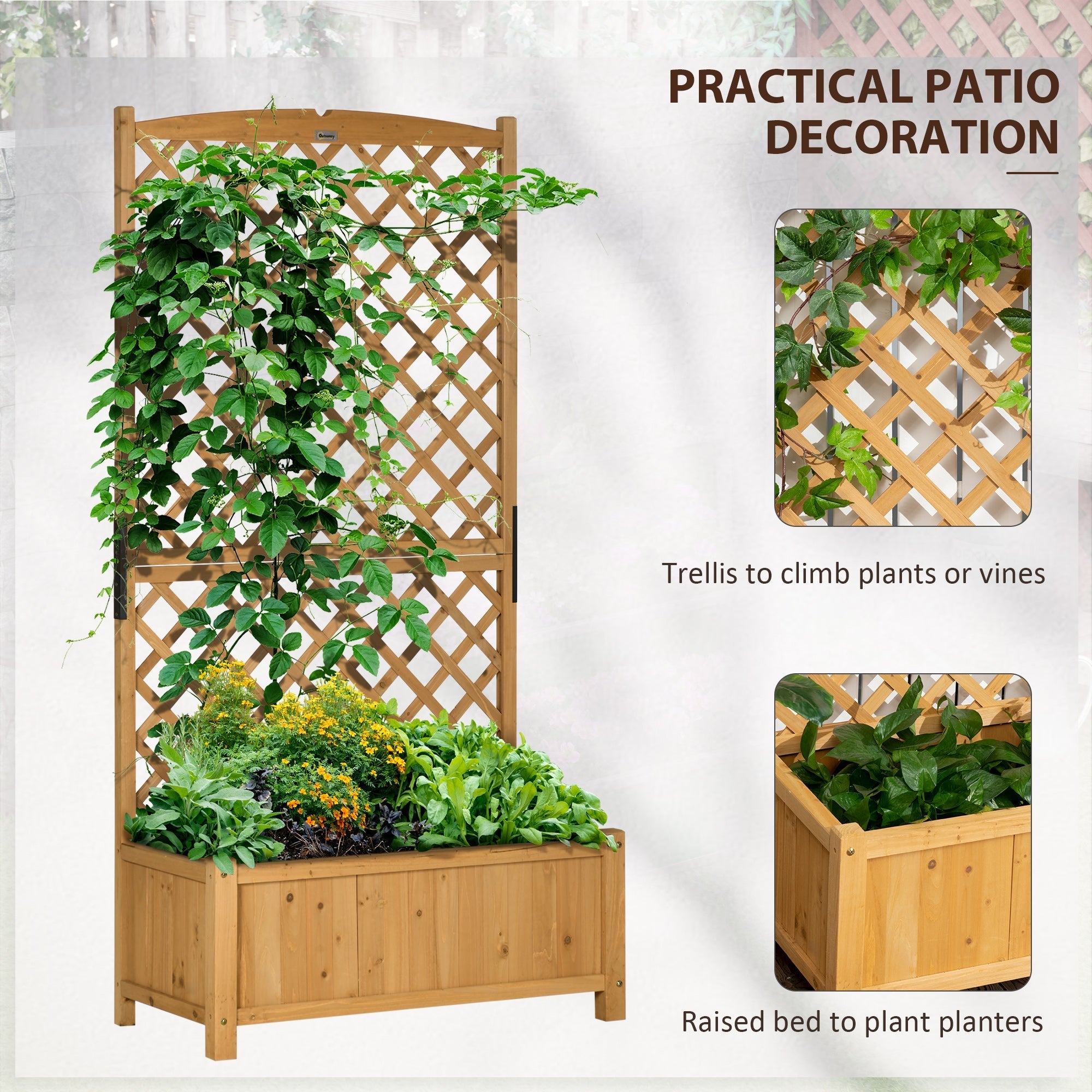 Outdoor Planter in Fir Wood with Raised Vertical Design, 90x45x180 cm, Yellow - Borge' Group Limited