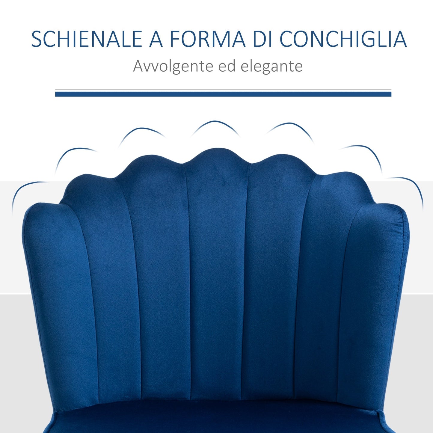 Set 2 modern and padded chairs for living room or living room with velvet effect coating, 57x58x88cm - blue - Borgè