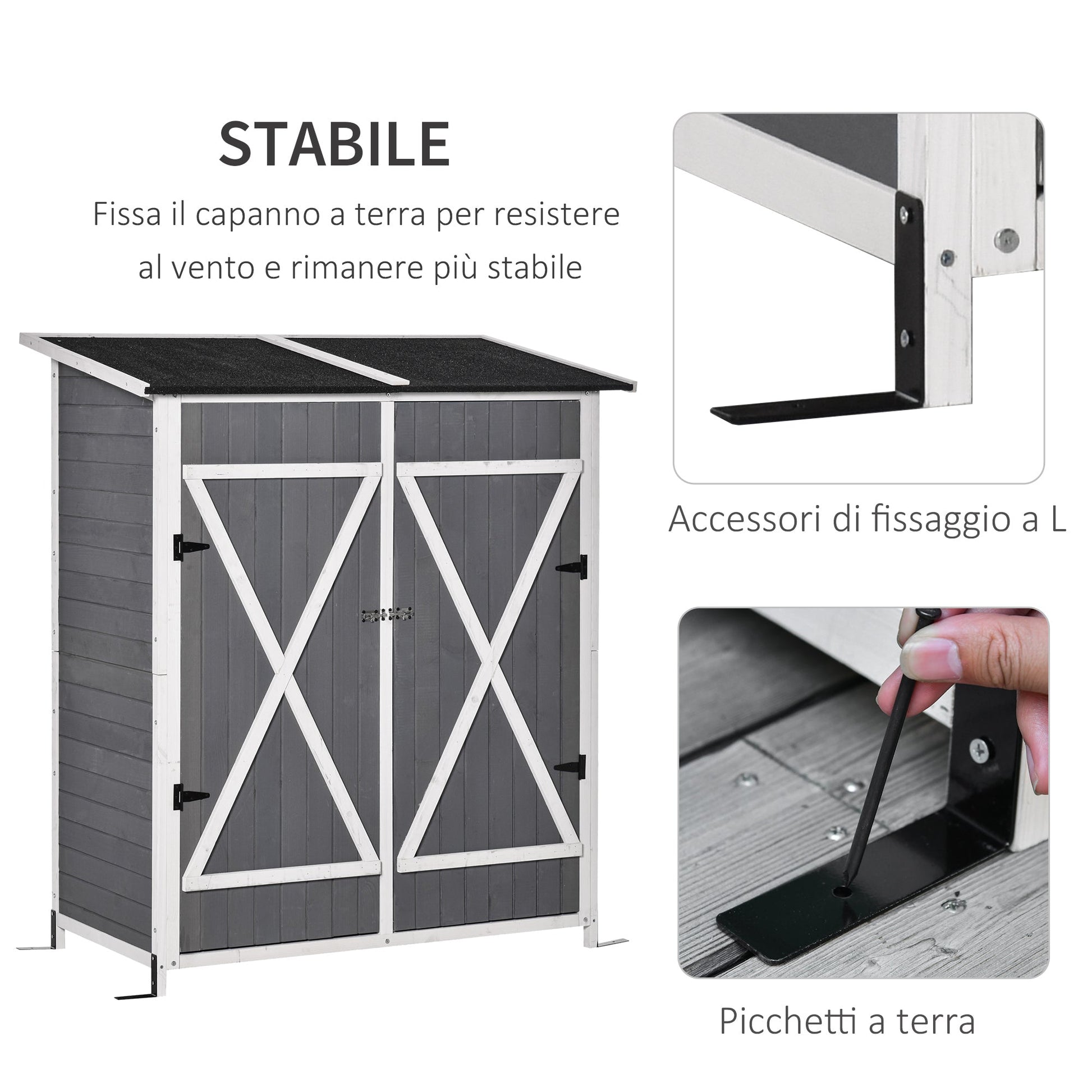 Outsunny Garden House Door Wooden Utensils, double door with block and removable table, 139x75x160cm, Grey - Borgè