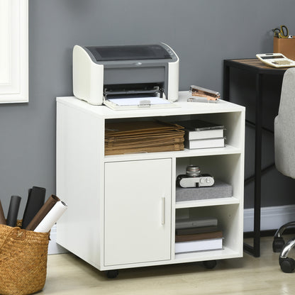 Homcom Cabinet Printer holder with open shelves and wooden locker, 60x50x65.5cm, white - Borgè