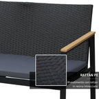 4-Piece Outdoor Lounge Set with 2 Chairs, Sofa and Coffee Table, Garden Furniture in Rattan and Black Steel - Borge' Group Limited